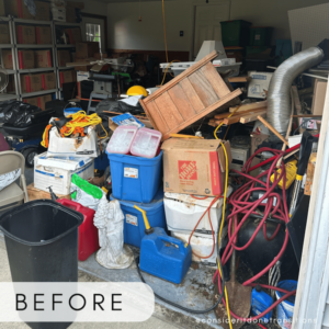 A cluttered garage with boxes piled up high before garage organization service in Bloomington IN